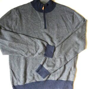 Brooks Brothers Sweater Blue Gray Cotton Cashmere 1/4 Zip Herringbone Pullover